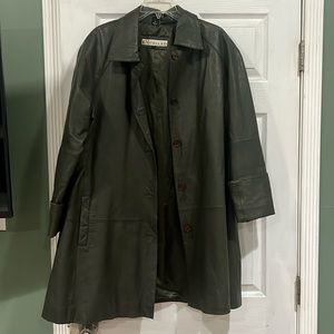 Leather Trench Coat // Olive Green with tortoise shell buttons